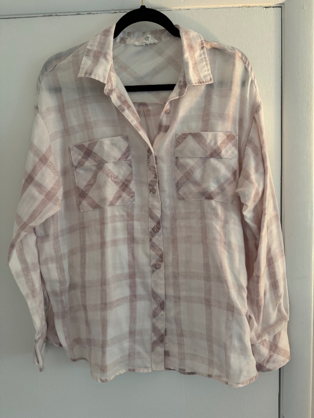 Splendid Pink & White Plaid Lightweight Button Down Shirt